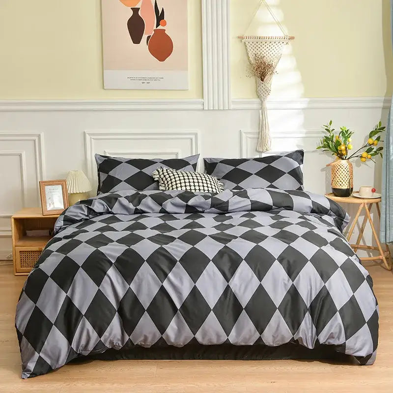 Blue and white geometric stripes bedding set for bedroom