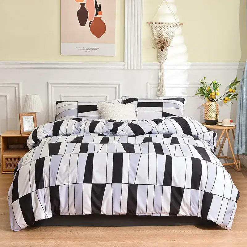 Blue and white geometric stripes bedding set for bedroom