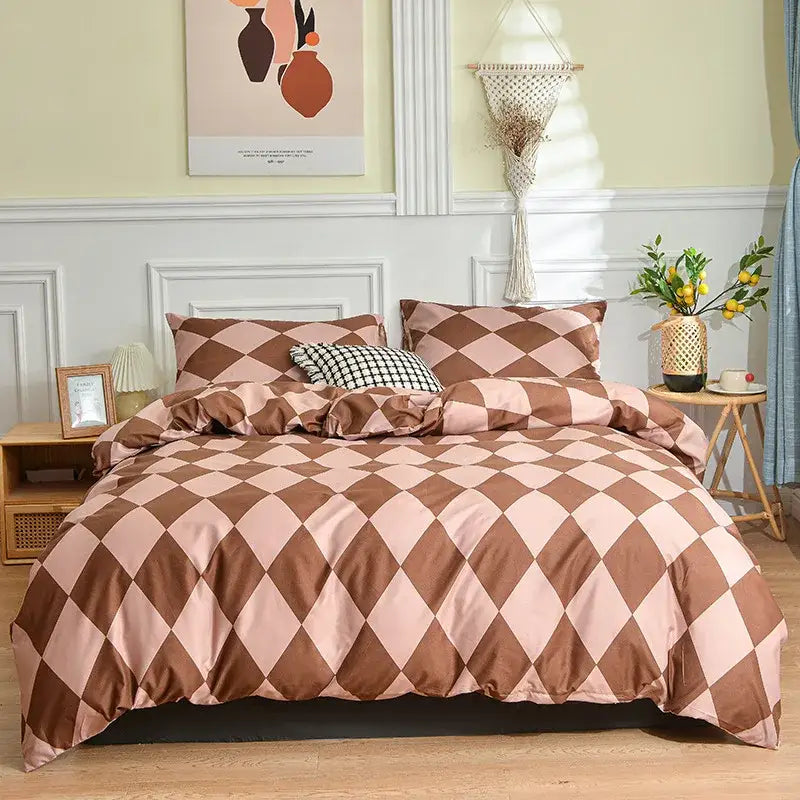 Blue and white geometric stripes bedding set for bedroom
