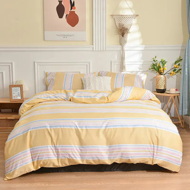 Blue and white geometric stripes bedding set for bedroom