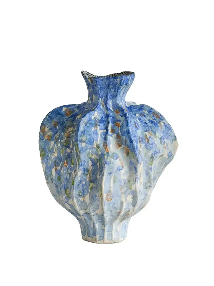 Blue and white irregular porcelain tulip vase living room decor