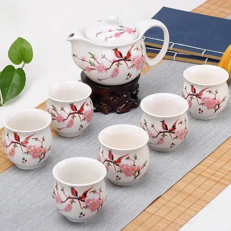 Blue and white landscape double ceramic teaware set for dining room