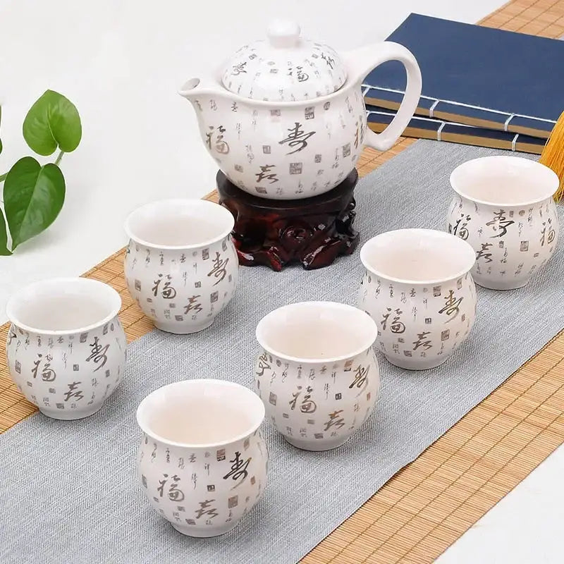 Blue and white landscape double ceramic teaware set for dining room