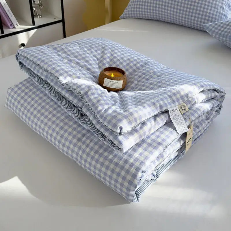 Blue and white plaid cotton summer quilt bedroom soybean fiber comforter