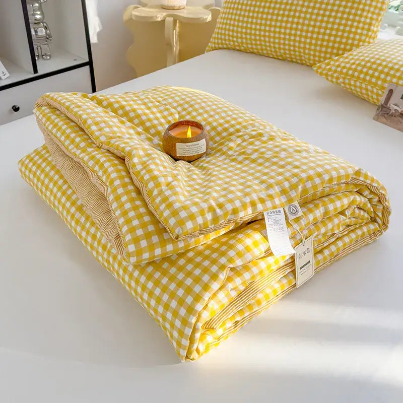 Blue and white plaid cotton summer quilt bedroom soybean fiber comforter