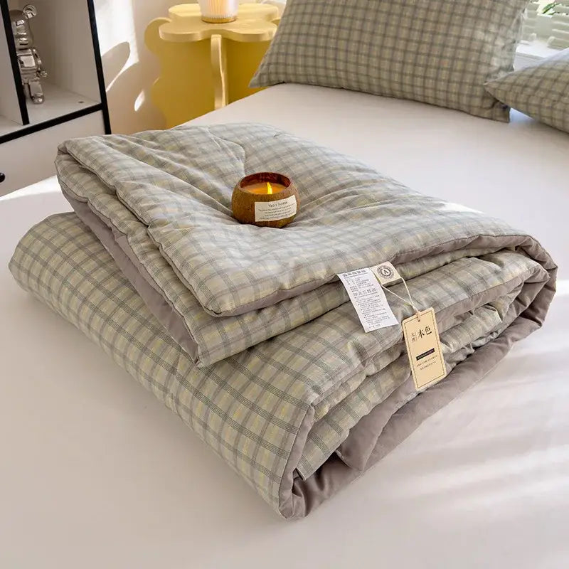Blue and white plaid cotton summer quilt bedroom soybean fiber comforter