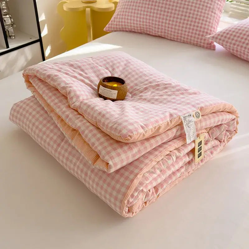Blue and white plaid cotton summer quilt bedroom soybean fiber comforter