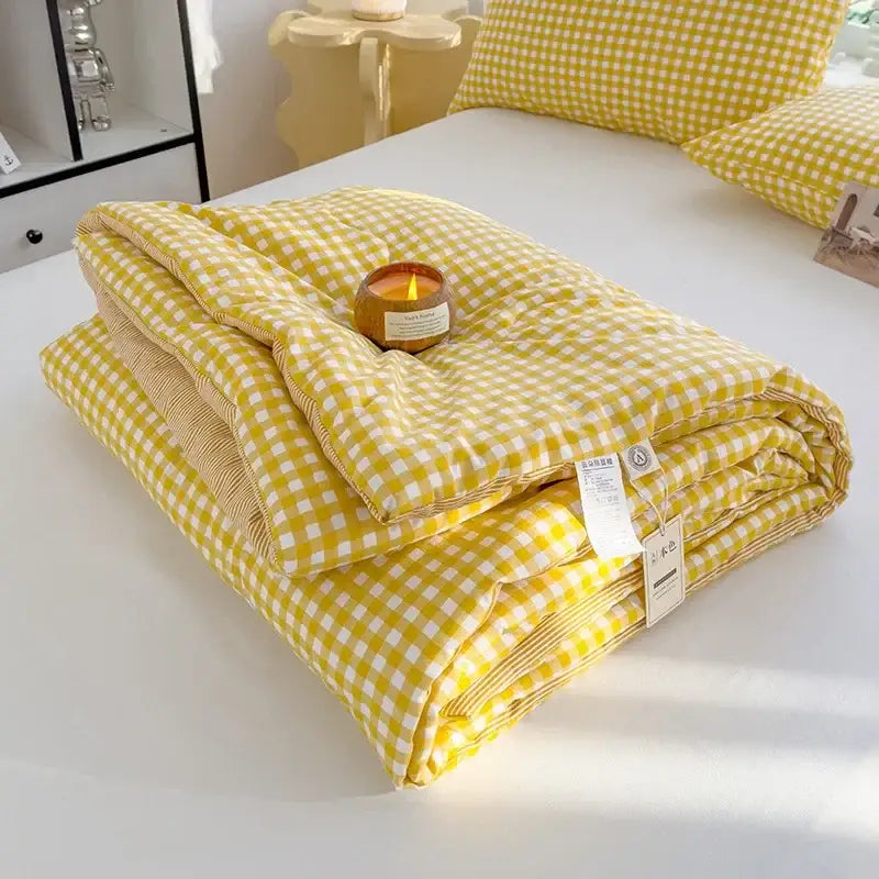 Blue and white plaid cotton summer quilt soybean fiber filling bedroom