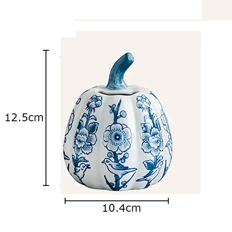 Blue and white porcelain pumpkin vase living room floral decor