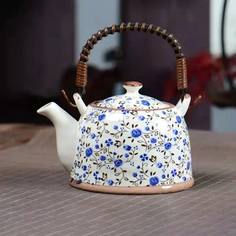 Blue and white porcelain teapot and cup set for dining room