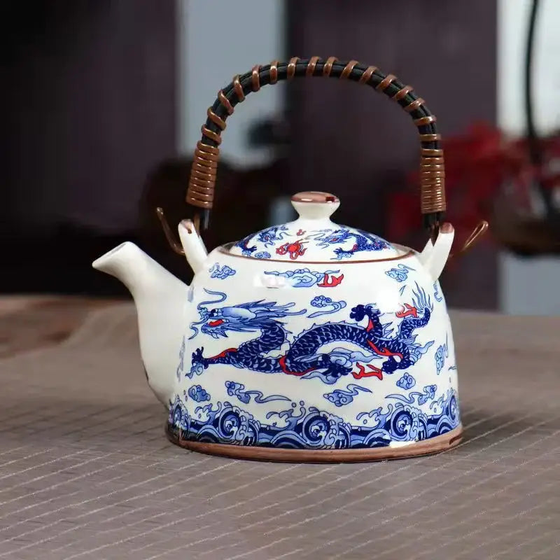 Blue and white porcelain teapot and cup set for dining room