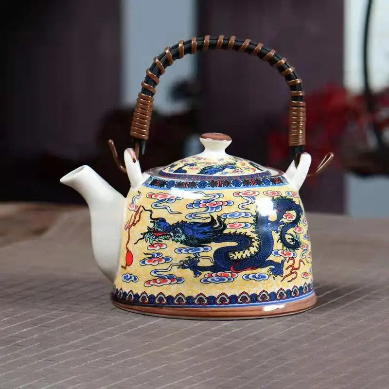Blue and white porcelain teapot and cup set for dining room