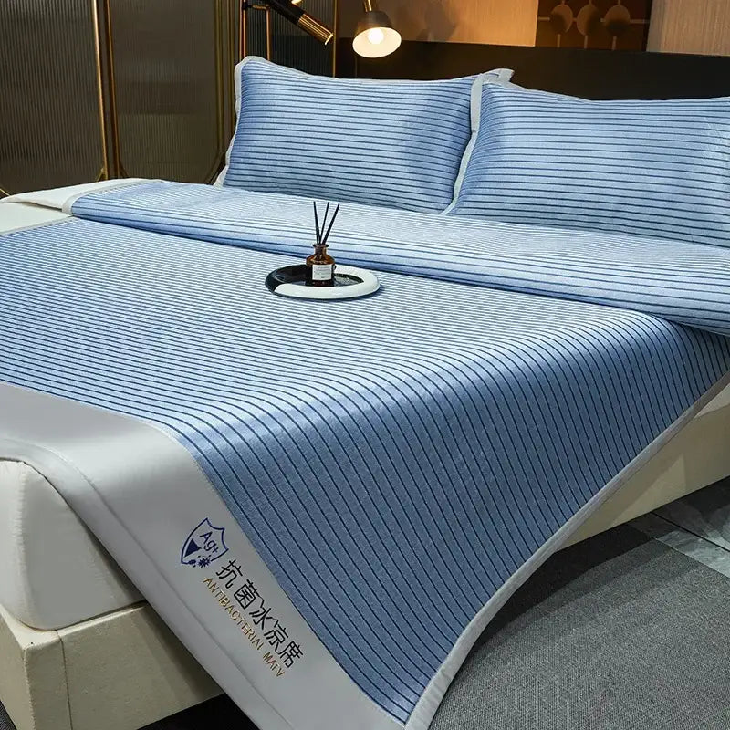 Blue and white striped cooling bed mat set bedroom sleeping cushion
