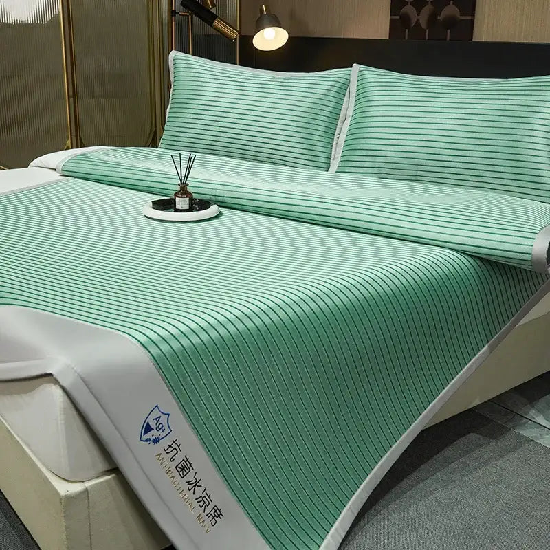 Blue and white striped cooling bed mat set bedroom sleeping cushion