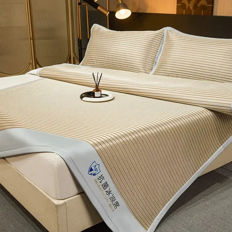 Blue and white striped cooling bed mat set bedroom sleeping cushion