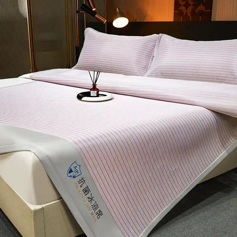 Blue and white striped ice silky cooling mat bedroom pad