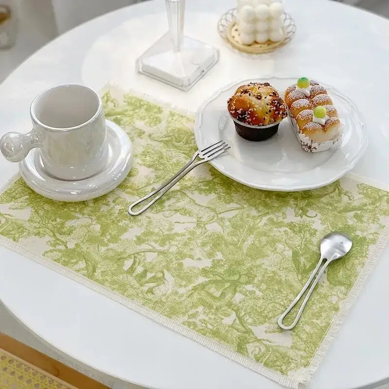 Blue and white toile cotton linen place mat set kitchen dining decor