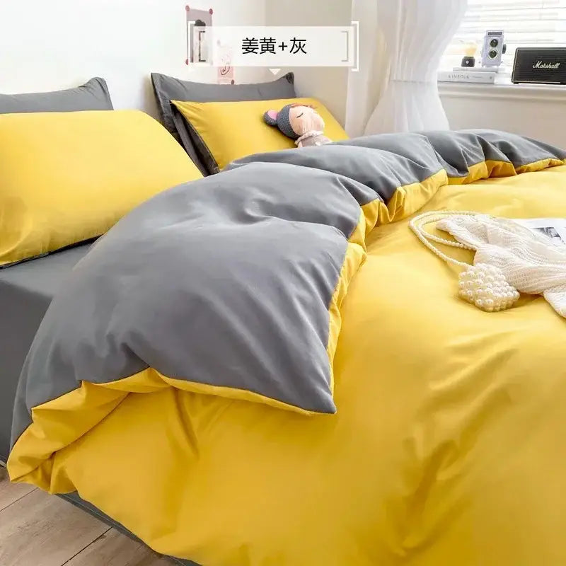 Blue and yellow soft plush bedding set bedroom comfort king size