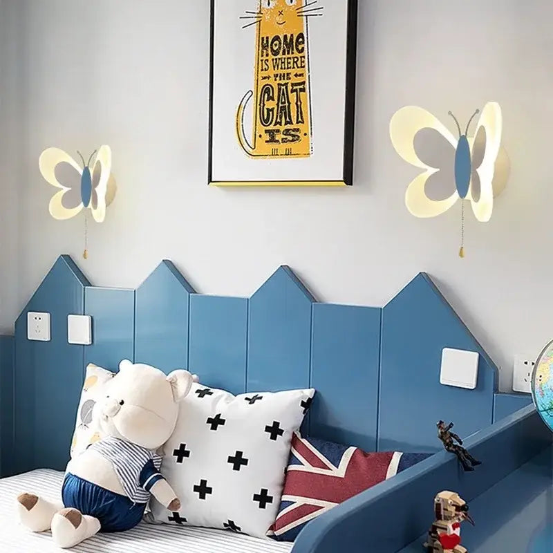Blue butterfly girl cartoon children room lamp for bedroom