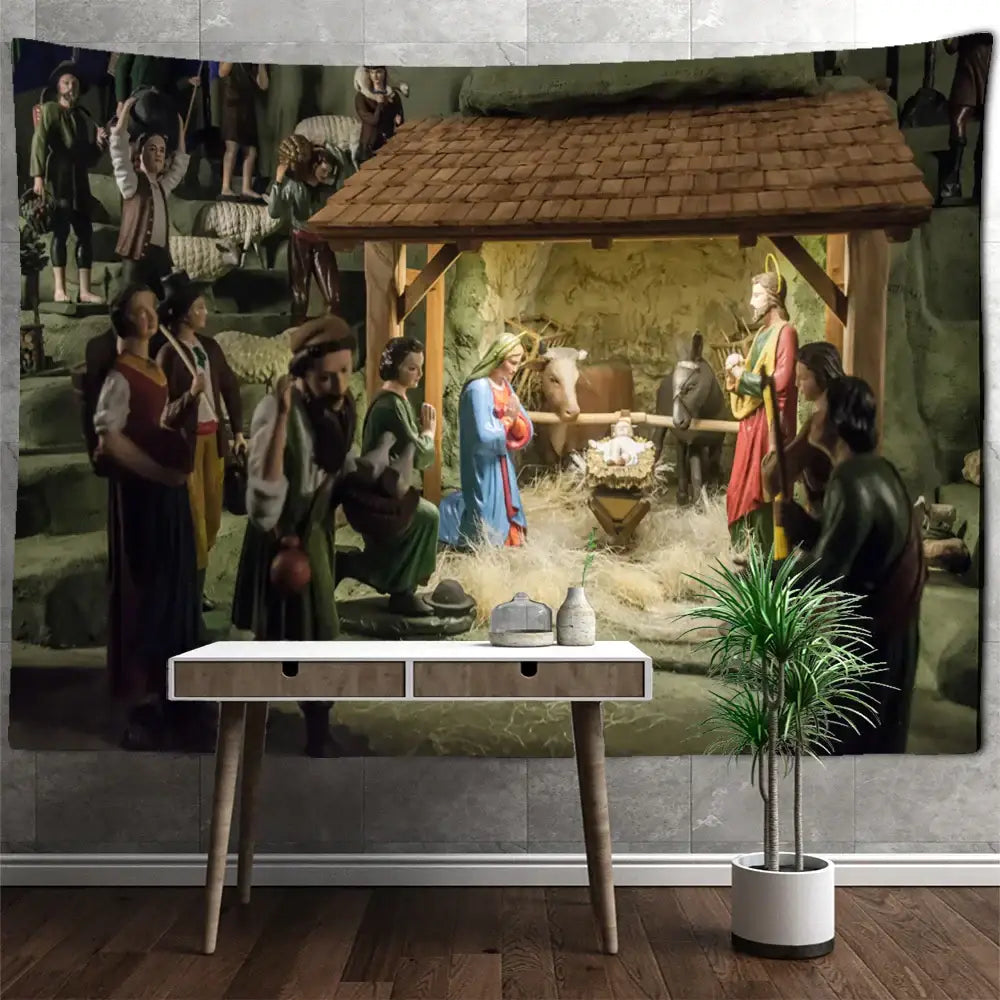 Blue camel printed polyester christmas tapestry living room decor