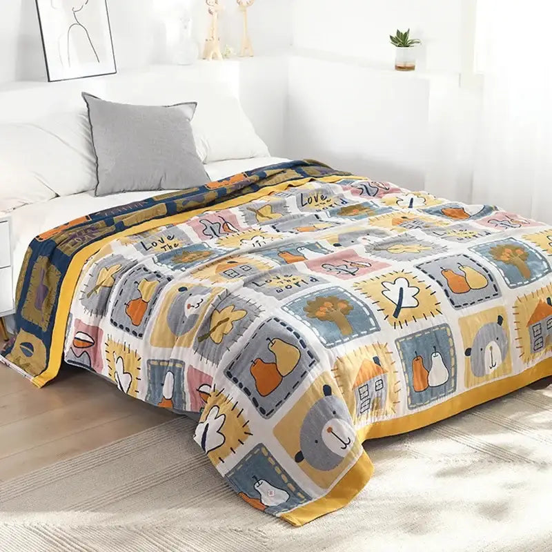 Blue cartoon cat summer quilt bedroom cotton leisure blanket
