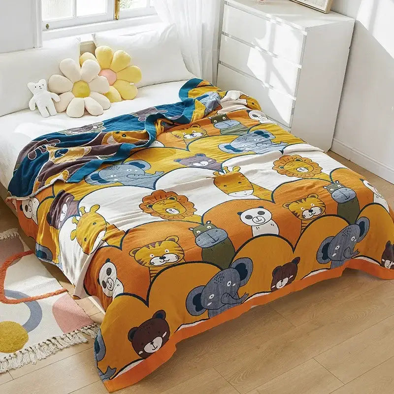 Blue cartoon cat summer quilt bedroom cotton leisure blanket