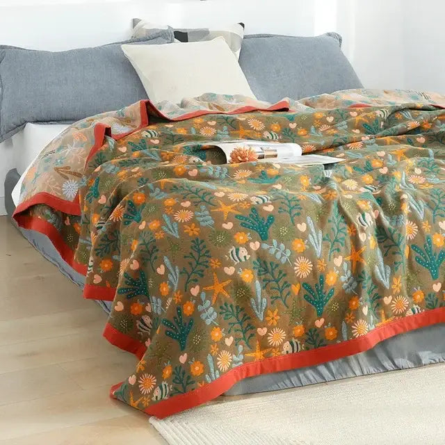Blue cartoon cat summer quilt bedroom cotton leisure blanket