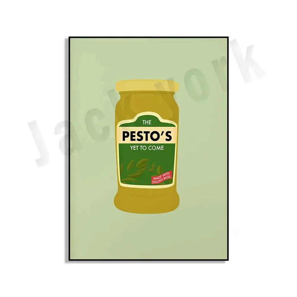 Blue cool beans pesto pasta framed kitchen wall art set of 6