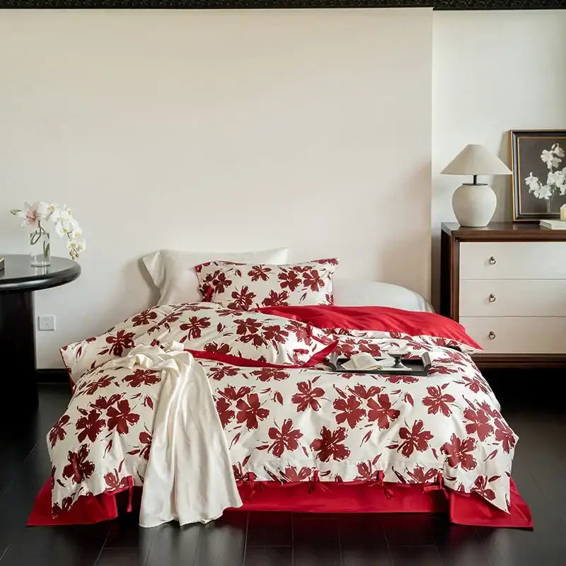 Blue floral 100s egyptian cotton bedding set bedroom decor