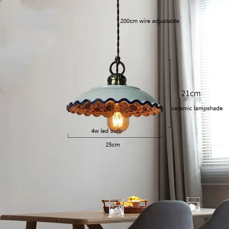 Blue floral ceramic led pendant lamp dining room lighting