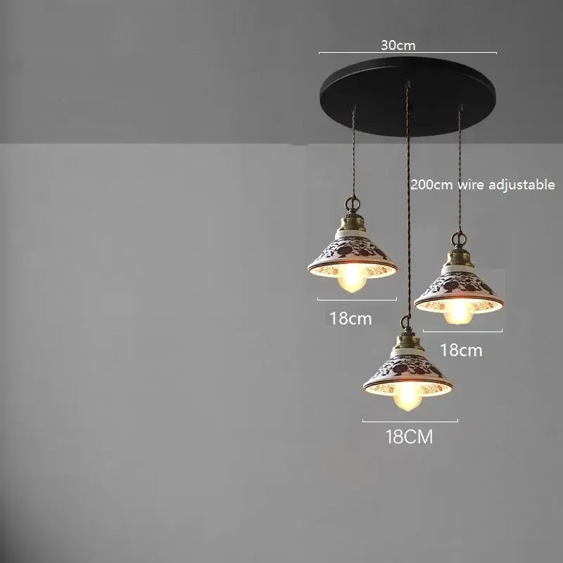 Blue floral ceramic led pendant lamp dining room lighting
