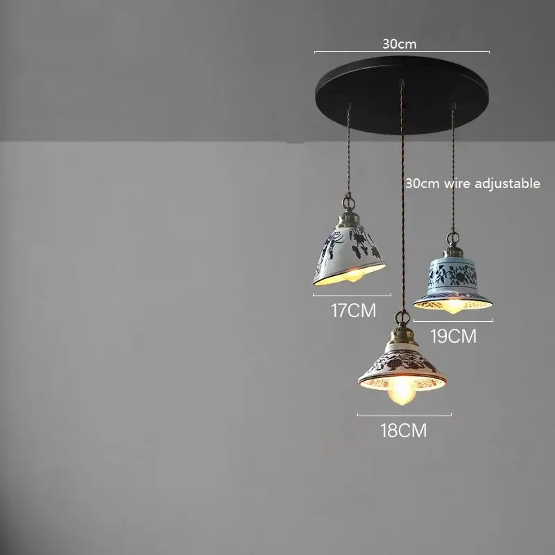 Blue floral ceramic led pendant lamp dining room lighting