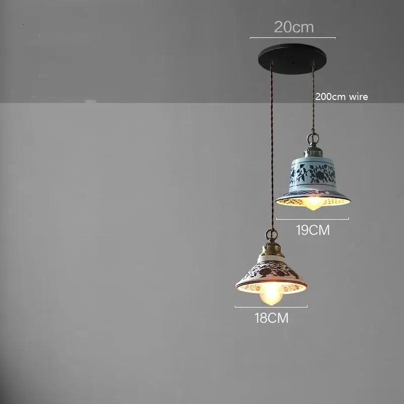 Blue floral ceramic led pendant lamp dining room lighting