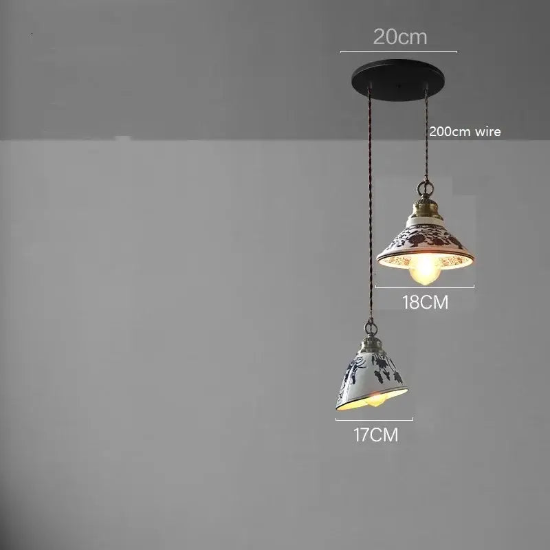 Blue floral ceramic led pendant lamp dining room lighting