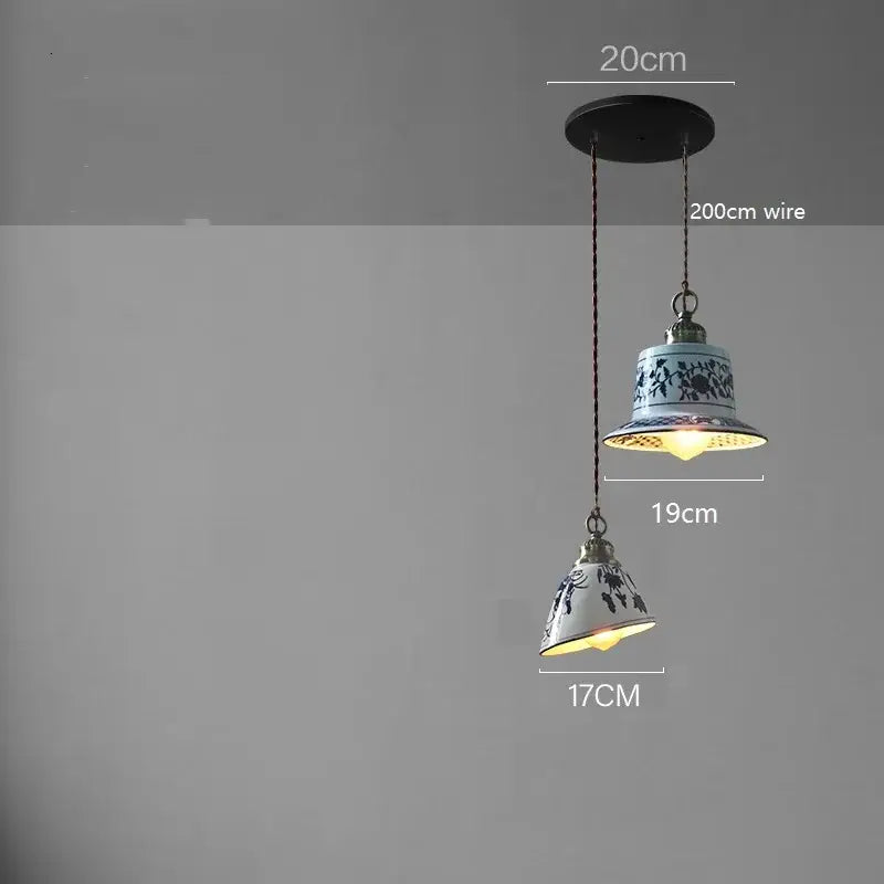 Blue floral ceramic led pendant lamp dining room lighting