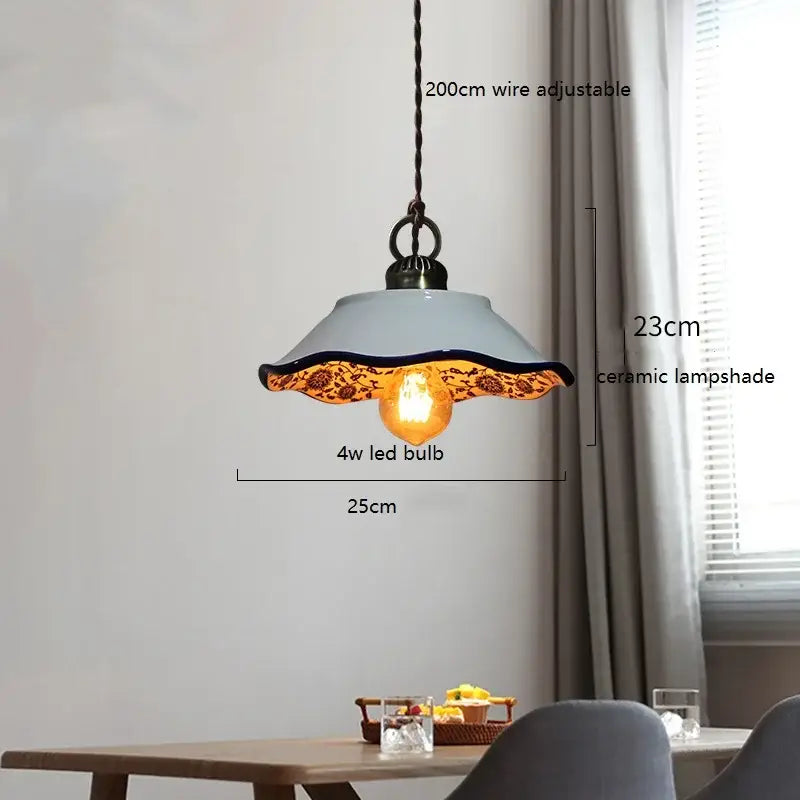 Blue floral ceramic led pendant lamp dining room lighting