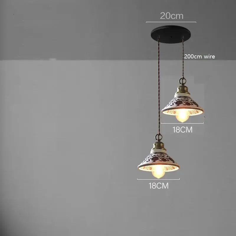 Blue floral ceramic led pendant lamp dining room lighting