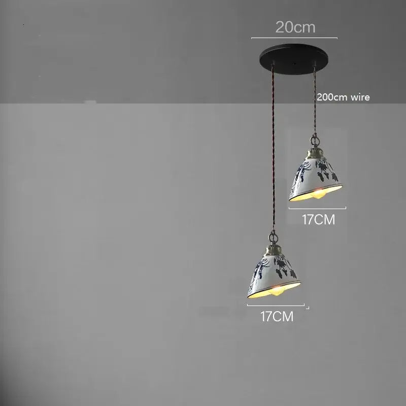 Blue floral ceramic led pendant lamp dining room lighting