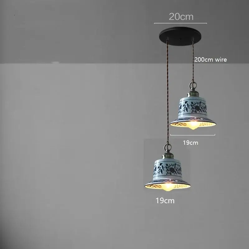 Blue floral ceramic led pendant lamp dining room lighting