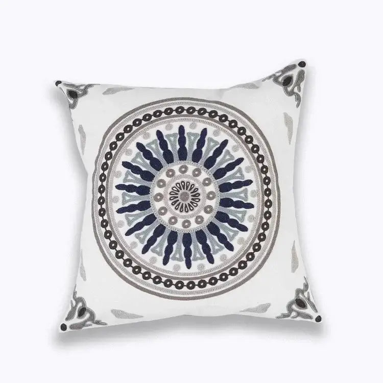 Blue floral mandala cotton pillow cover living room decor