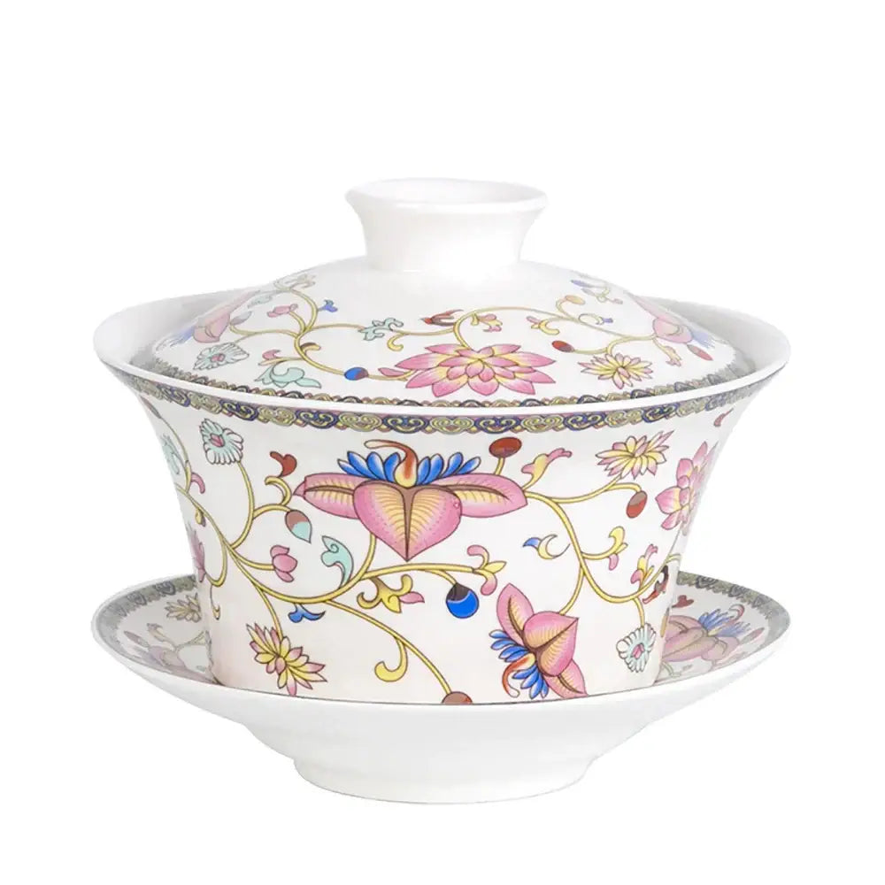 Blue floral white porcelain tea cup set for dining room