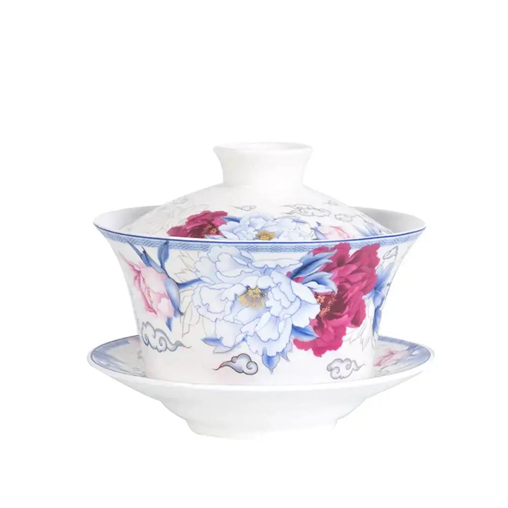 Blue floral white porcelain tea cup set for dining room