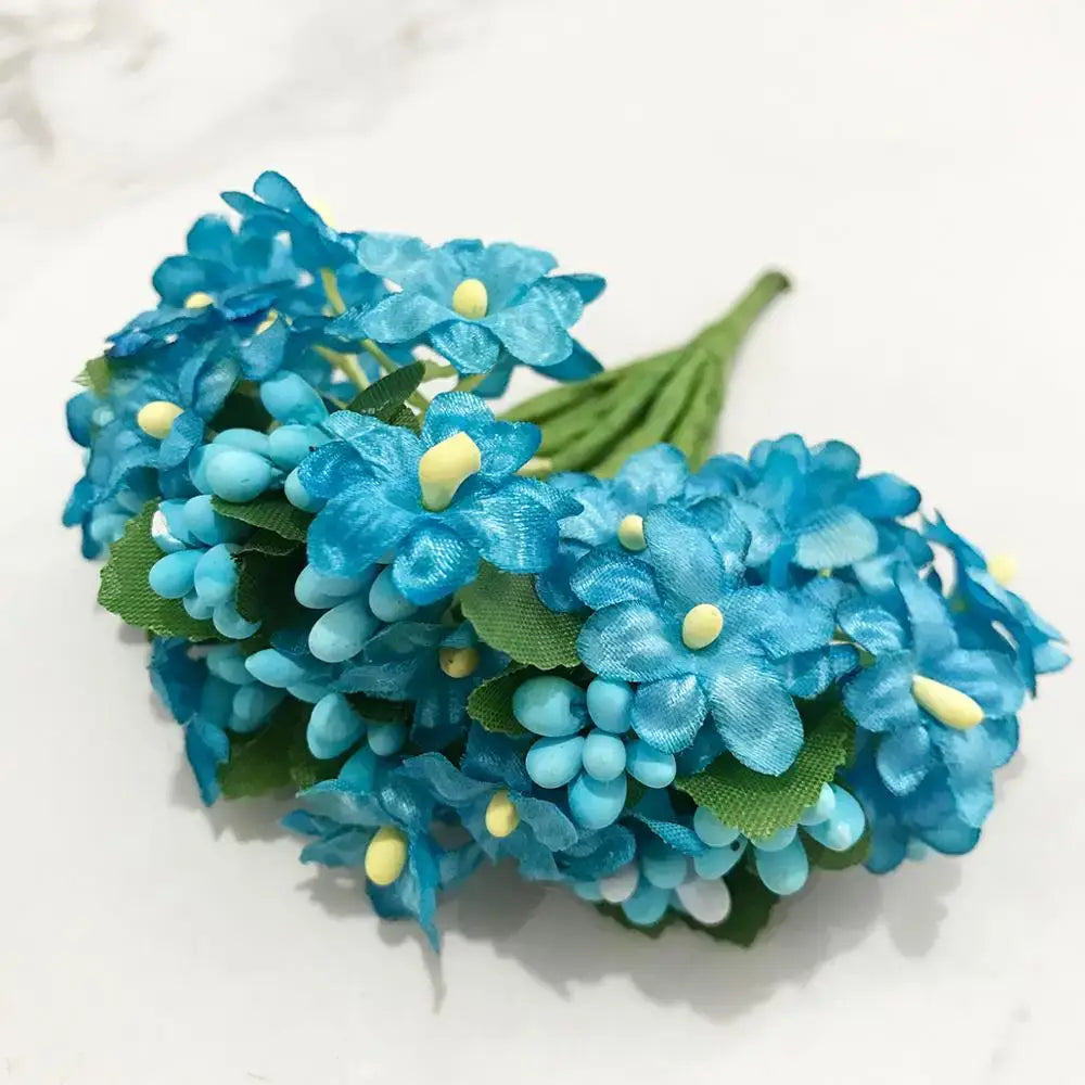 Blue flower cherry stamen berries bundle for living room decor