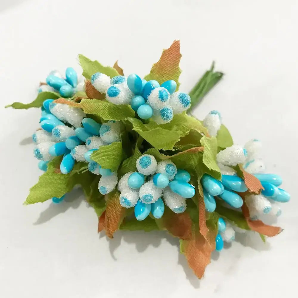 Blue flower cherry stamen berries bundle for living room decor