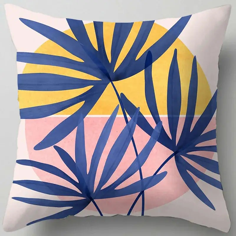 Blue flower leaves pattern cushion cover living room throw pillow