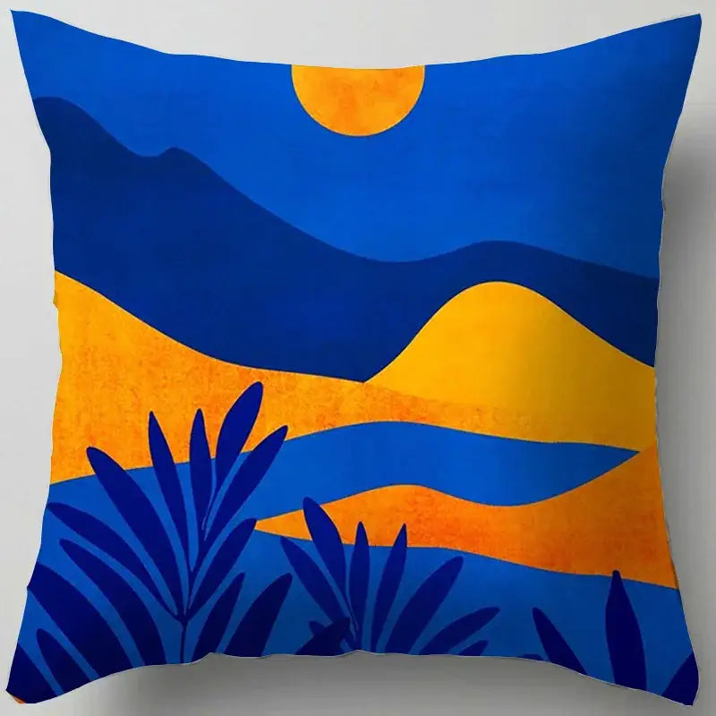 Blue flower leaves pattern cushion cover living room throw pillow