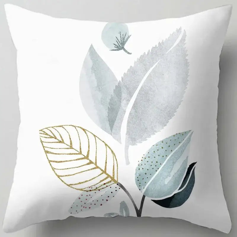 Blue flower leaves pattern cushion cover living room throw pillow