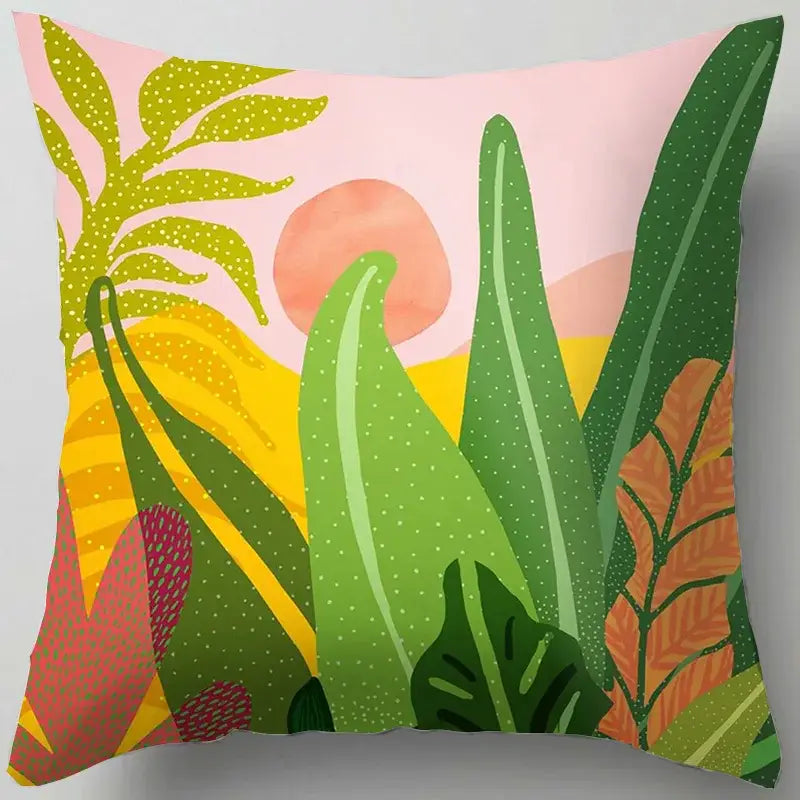 Blue flower leaves pattern cushion cover living room throw pillow