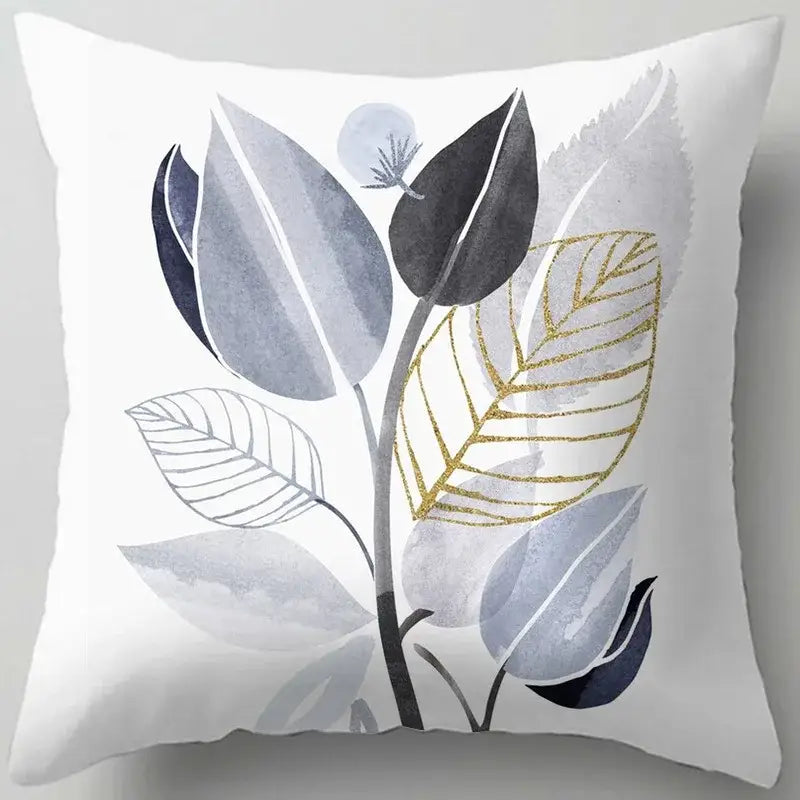 Blue flower leaves pattern cushion cover living room throw pillow