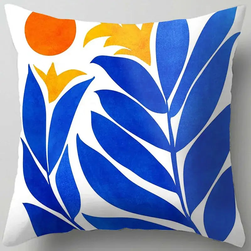 Blue flower leaves pattern cushion cover living room throw pillow